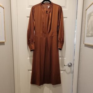 Dainty Jewells Copper Satin Long Sleeve Dress, XL